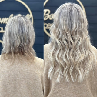 Before and after transformation, XO Hair Extensions