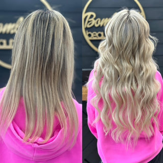 Before and after transformation, XO Hair Extensions